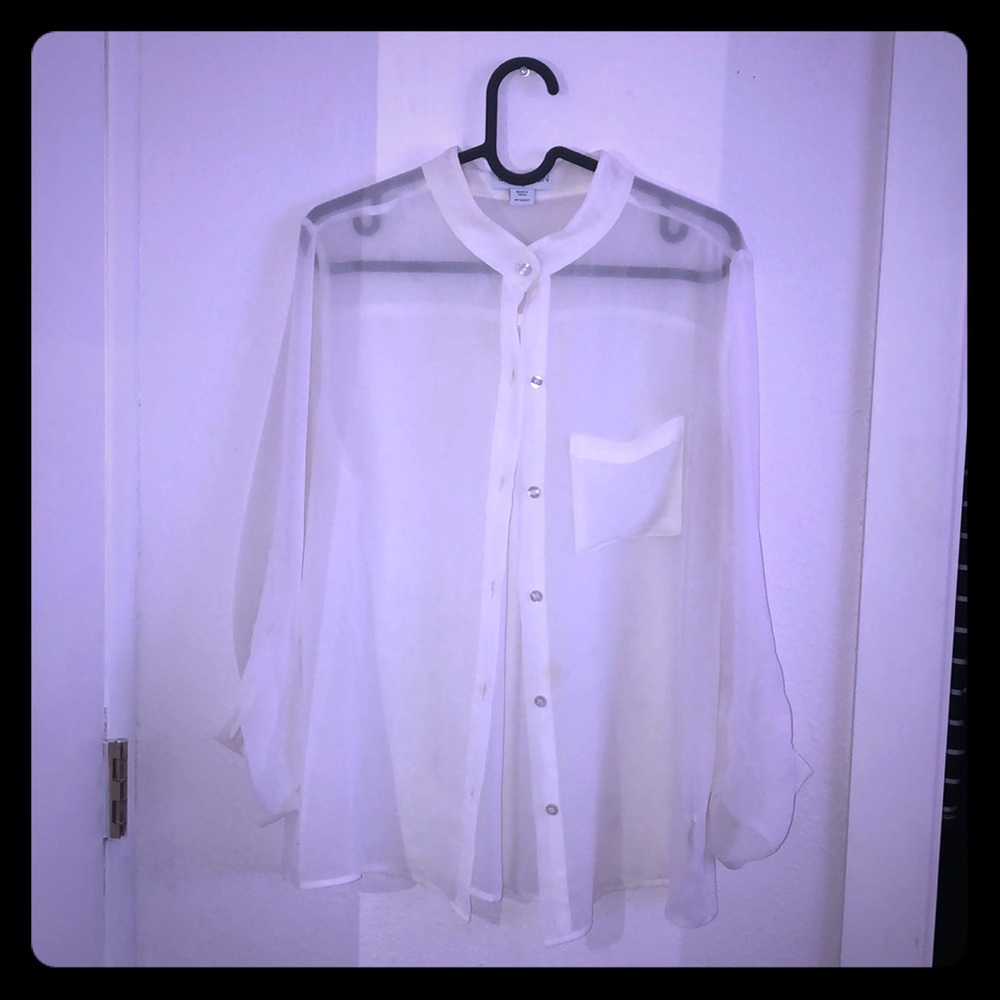 A white see-through (cotton on) button up blouse